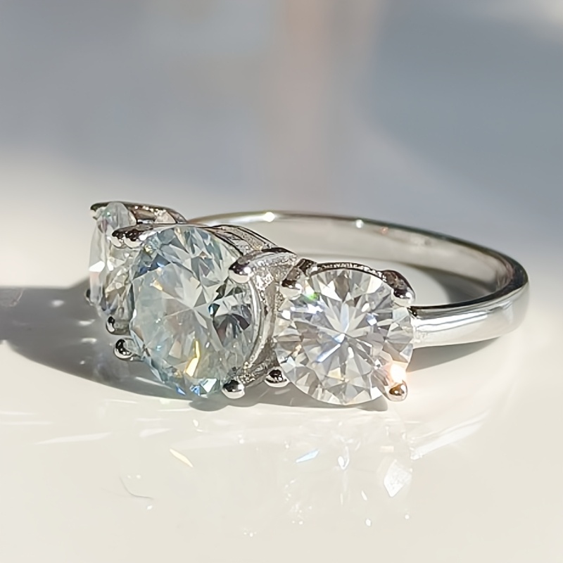 S925 Light Moissanite Women's Ring 4CT Round Cut Moissanite Ring